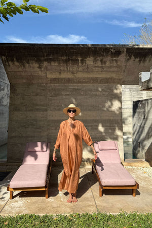 Two New York Caftan with Copper Stripe Terracotta