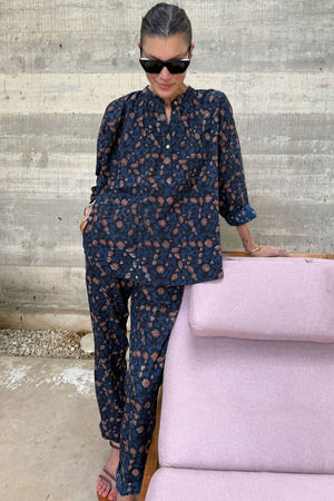 Two New York Dabu Tunic Top Indigo Peach