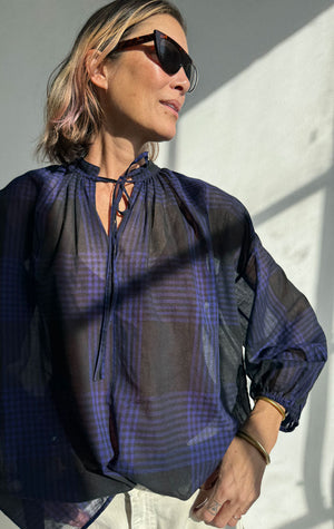 Two New York Plaid Tie Top Navy Black Plaid