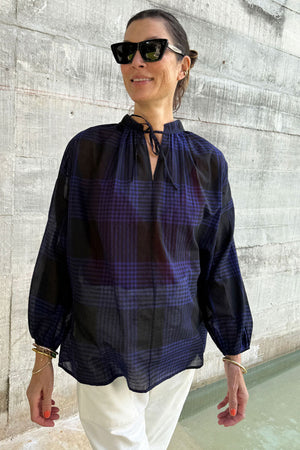 Two New York Plaid Tie Top Navy Black Plaid