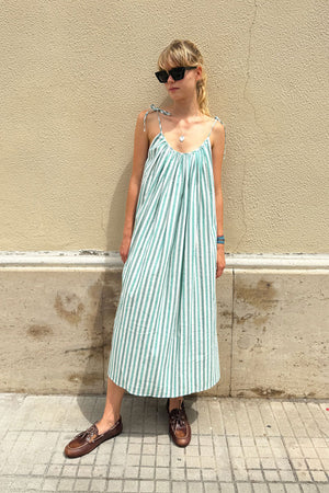 Two New York Tie Summer Dress Green White Stripe