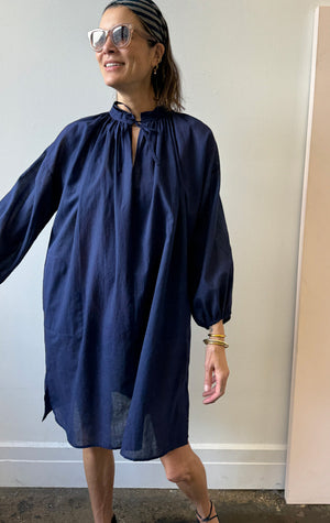 Two New York Modern Peasant Dress Khadi Blue Stripe