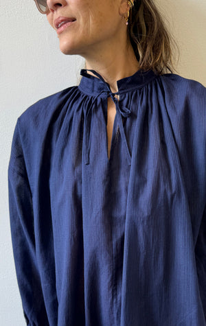 Two New York Modern Peasant Dress Khadi Blue Stripe