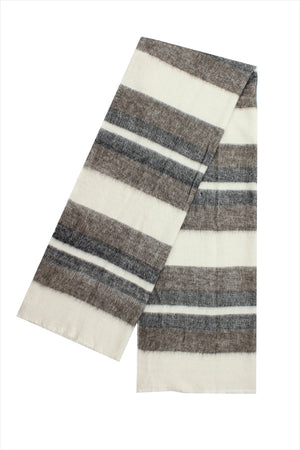 Dolpo Stripe Cashmere Cotton Stole White Black Natural