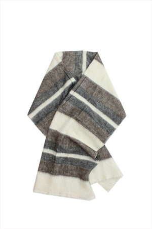 Dolpo Stripe Cashmere Cotton Stole White Black Natural