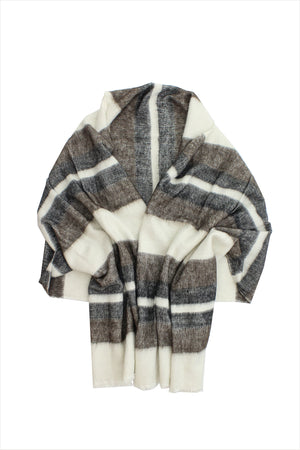 Dolpo Stripe Cashmere Cotton Stole White Black Natural