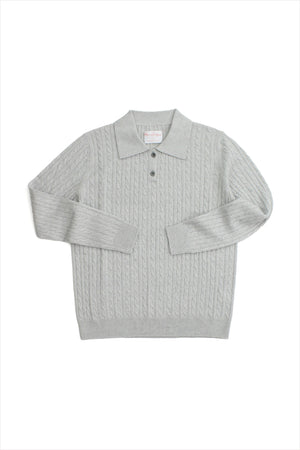 F&H Women's Tiny Cable Polo Pullover Pale Gray
