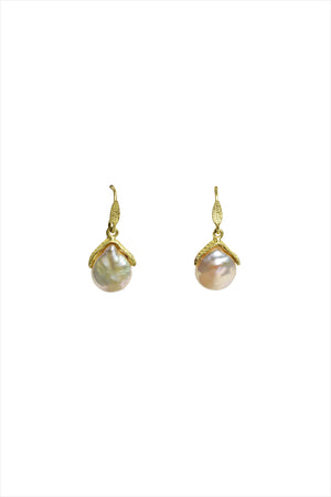 Gold Capped Pearl Drop Earrings