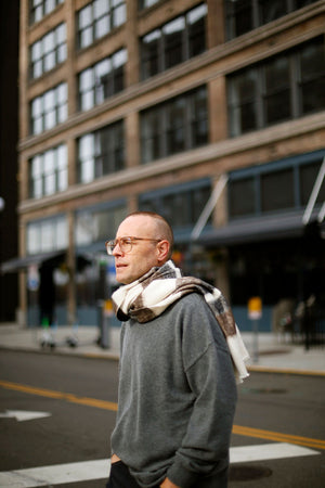 Dolpo Stripe Cashmere Cotton Stole White Black Natural