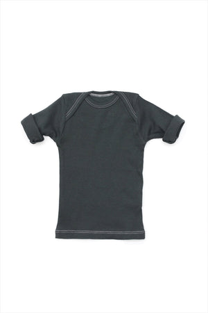 Rib Lap Shoulder Tee Short Sleeve Charcoal