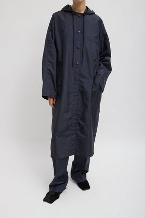 Tibi Crispy Nylon Hooded Coat Navy