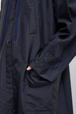 Tibi Crispy Nylon Hooded Coat Navy