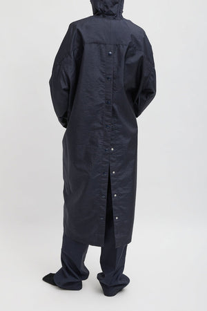 Tibi Crispy Nylon Hooded Coat Navy