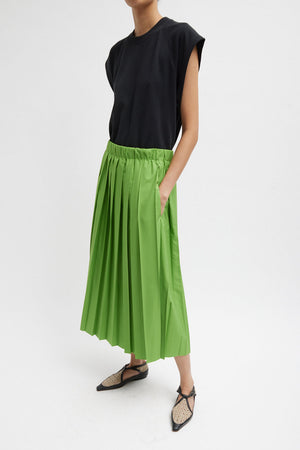 Tibi Pleated Pull On Skirt Lime