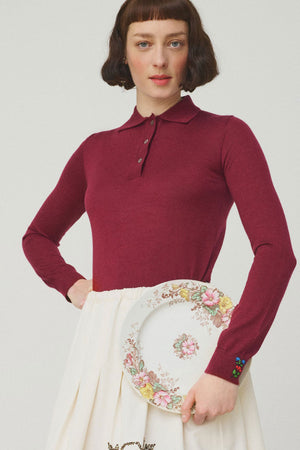 Mii Full Sleeve Embroidered Polo Sweater Bordeaux