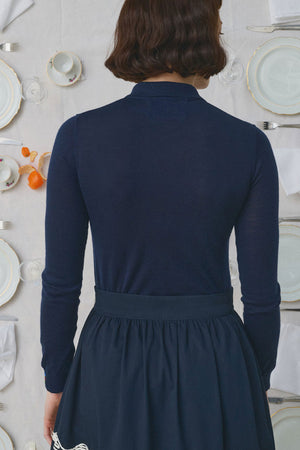 Mii Full Sleeve Embroidered Polo Sweater Navy