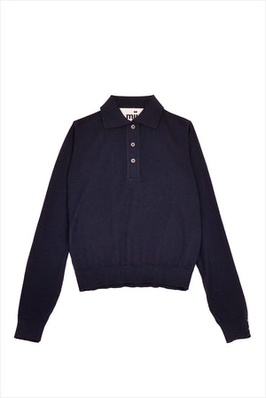 Mii Full Sleeve Embroidered Polo Sweater Navy