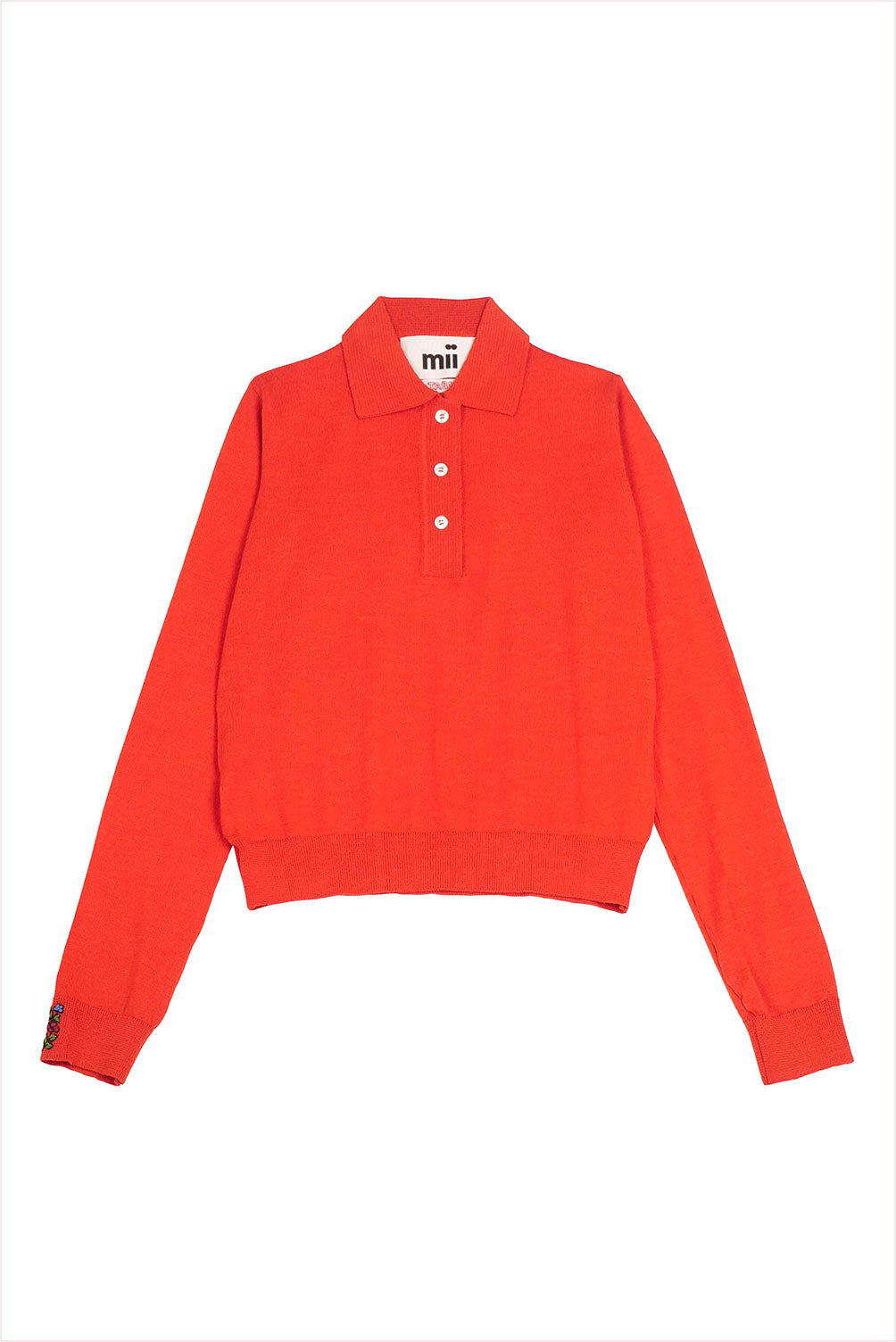 Mii Full Sleeve Embroidered Polo Sweater Orange