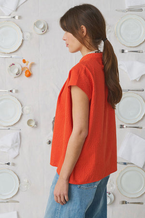 Mii Anne Handwoven Cotton Silk Top Orange