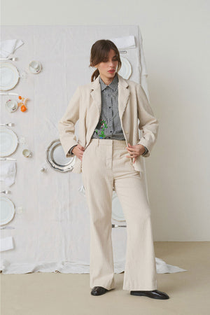 Mii Mardi Embroidered Velvet Pants Mastic
