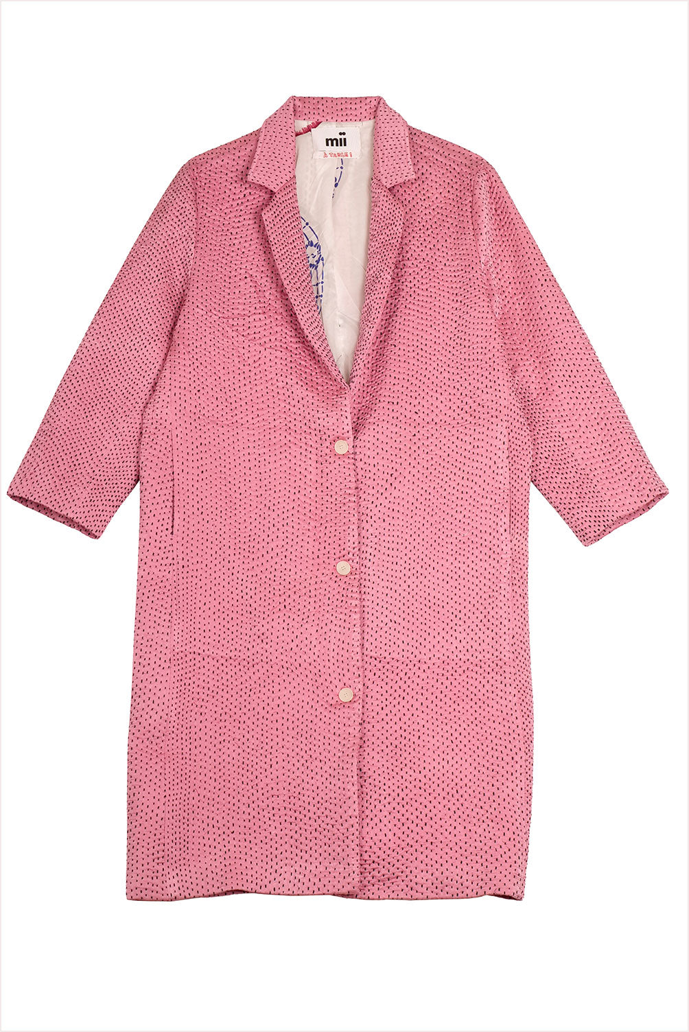 Mii Doniv Embroidered Silk Kantha Coat Pink