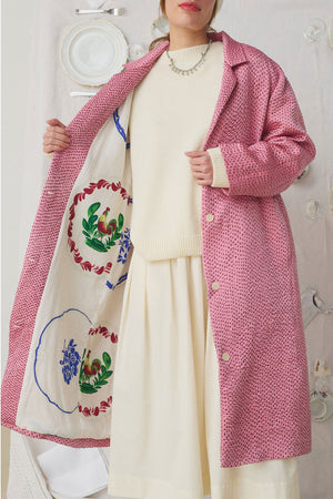 Mii Doniv Embroidered Silk Kantha Coat Pink