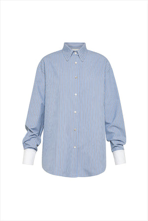 forte_forte Oxford Stripe Contrasting Cuff Shirt Ciel