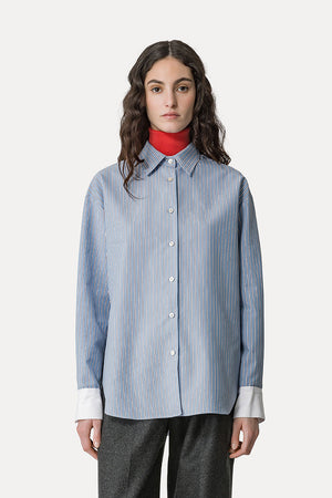 forte_forte Oxford Stripe Contrasting Cuff Shirt Ciel