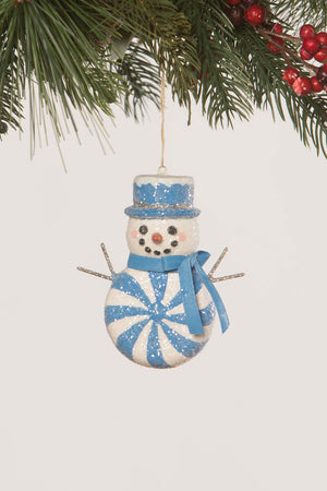 Blue Peppermint Snowman Ornament