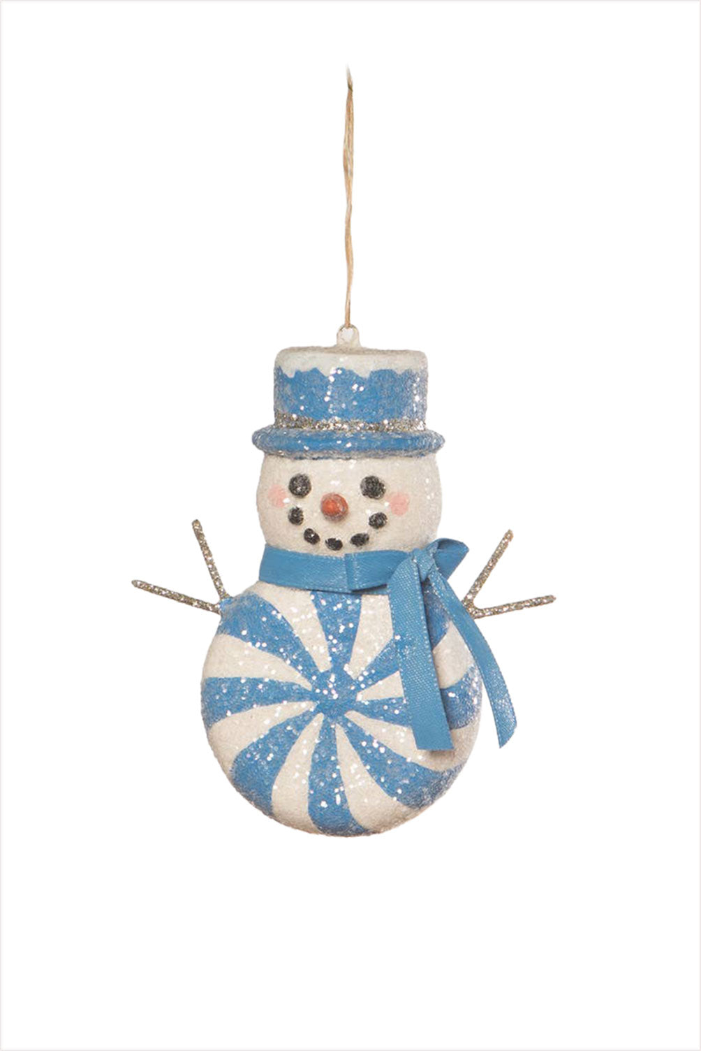 Blue Peppermint Snowman Ornament