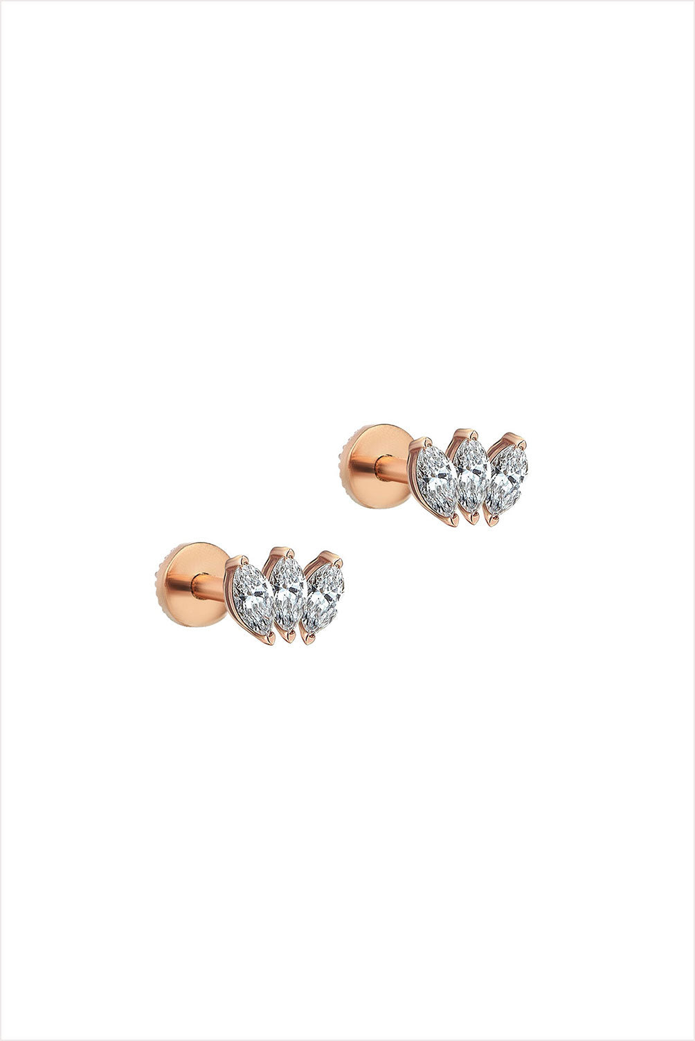 Triple Solitare Marquoise White Diamond Earrings