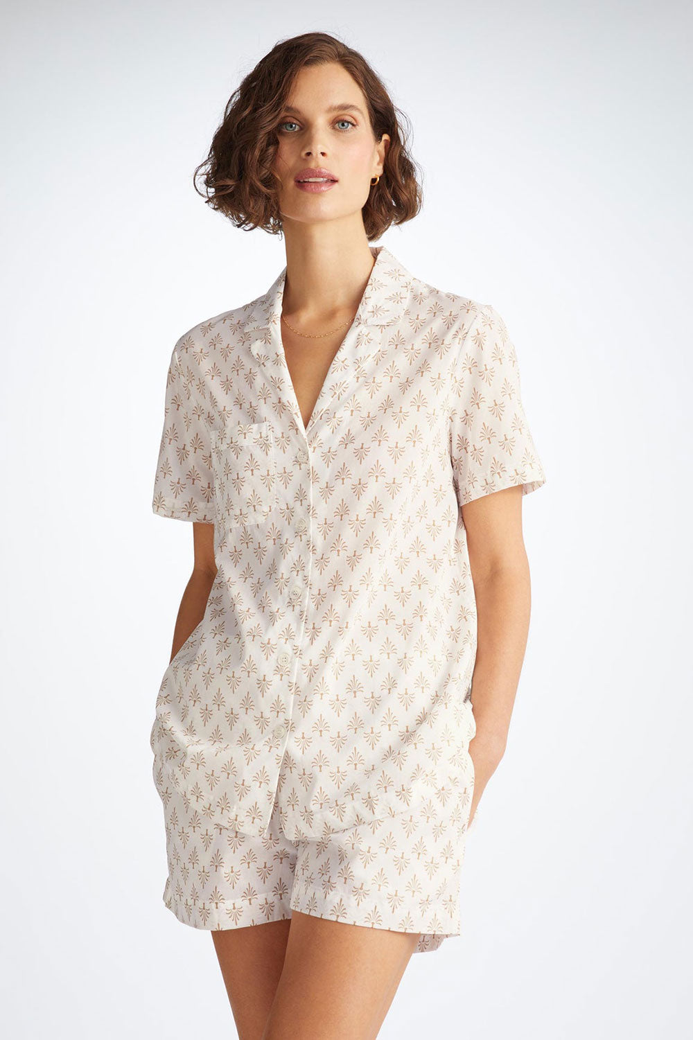 Derek Rose Women&#39;s Shortie Pajama Set Nelson White 101