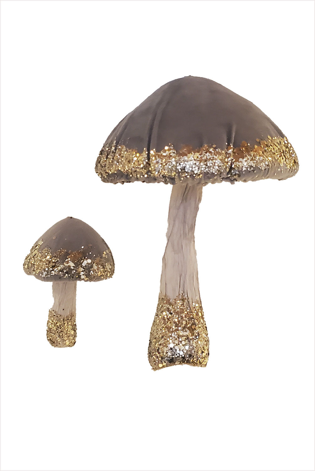 Velvet Mushroom Ornament Gray with Gold Glitter