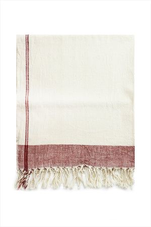 Natural Dye Fringe Towel White With Burgundy