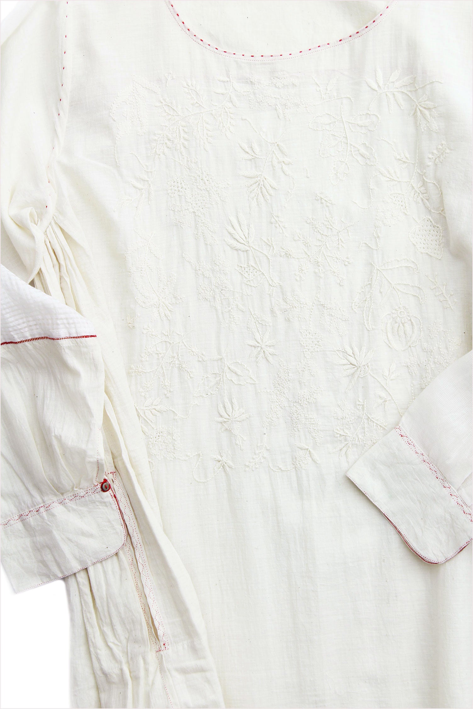 Injiri Rasa 53 White Dress with Red Embroidery