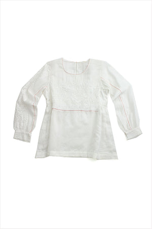 Injiri Custom Blouse White Muslin Embroidery with Red Stitching