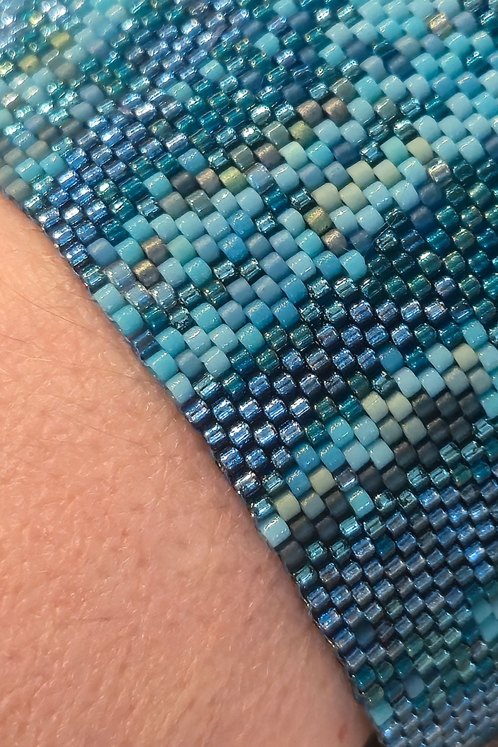 Blue Ripple Beaded Cuff