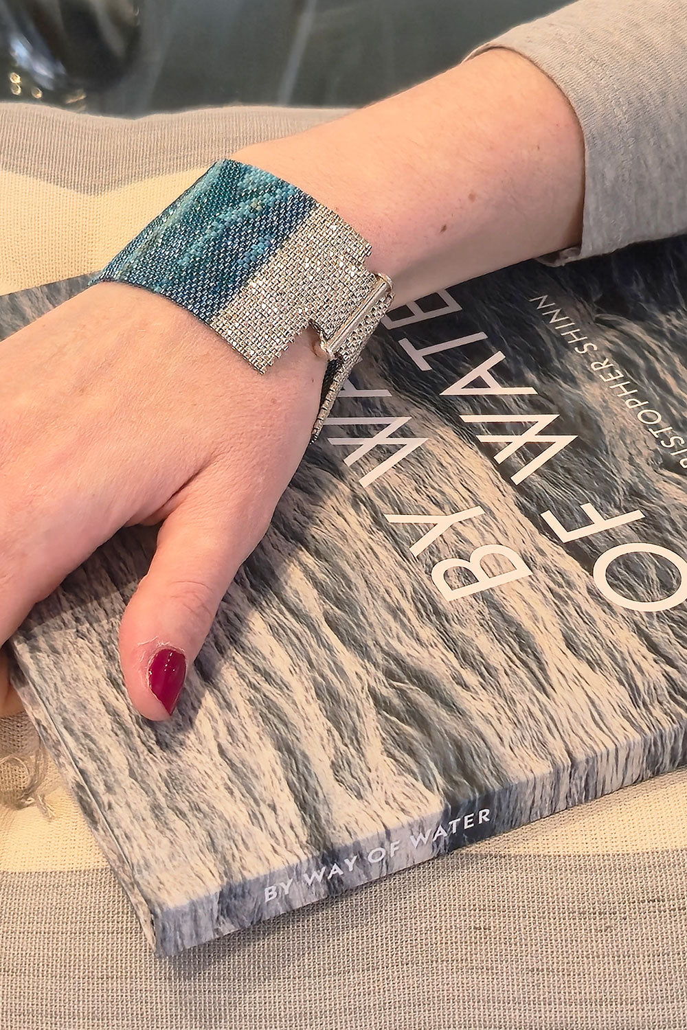 Blue Ripple Beaded Cuff