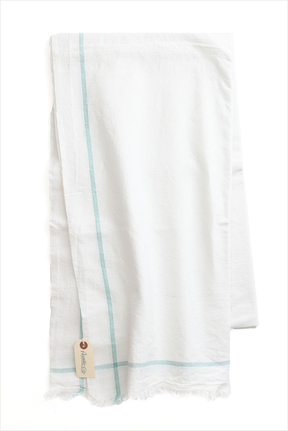 Auntie Oti White and Green Edged Tablecloth