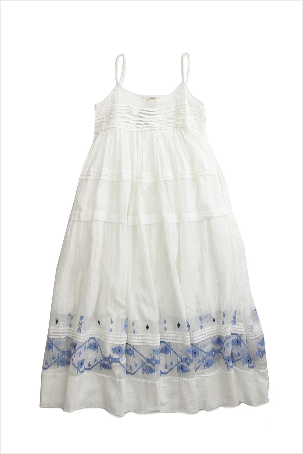 Injiri Amber 90 Sundress White with Blue Embroidery