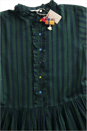 Injiri Amber 24 Dress Green Stripe with Ruffle