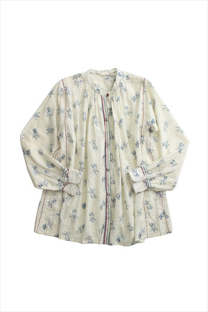Injiri Amber 140 Blouse White with Blue Floral