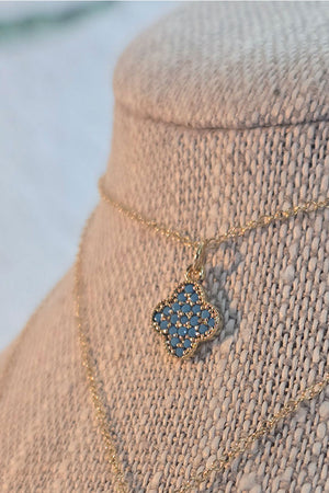 Turquoise Pave Quatrefoil Necklace