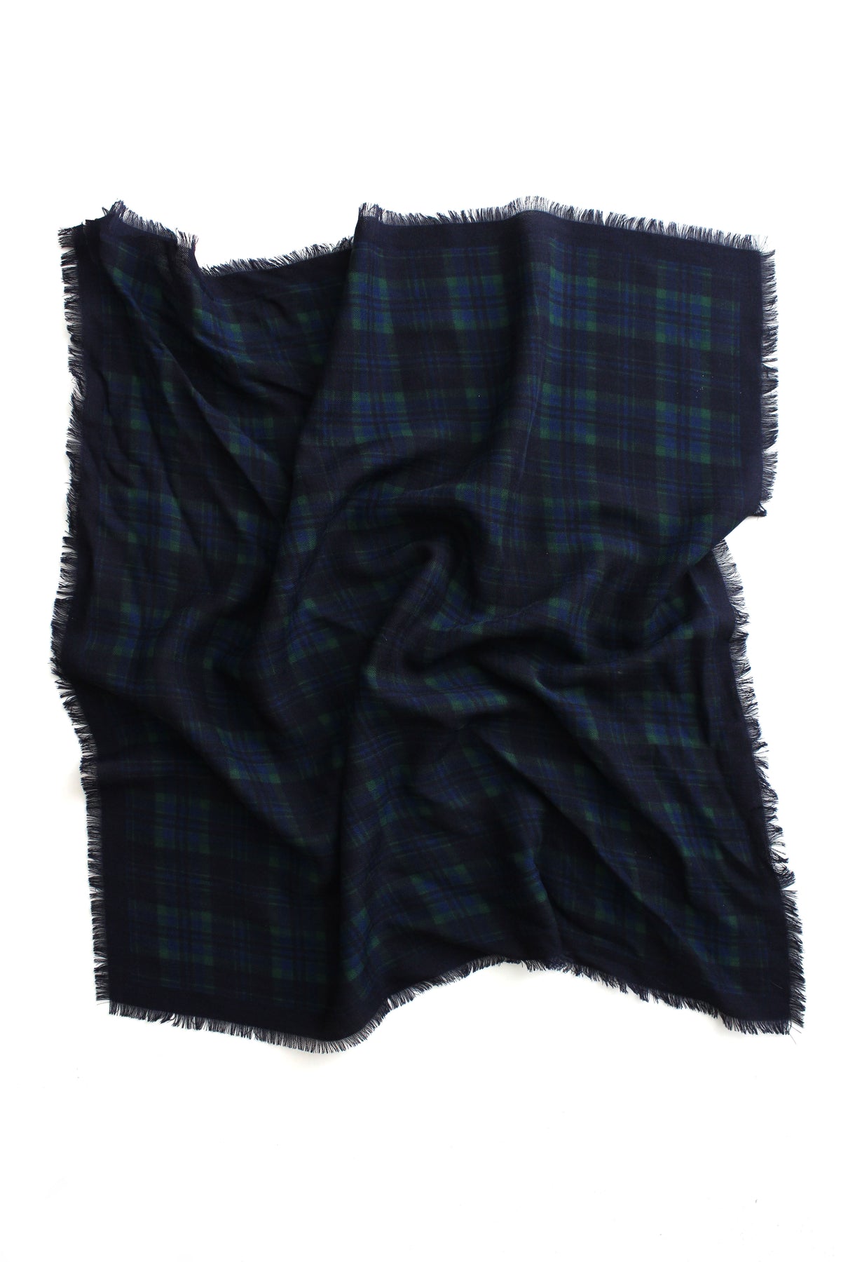 Wool Cashmere Headscarf Blue Green Plaid
