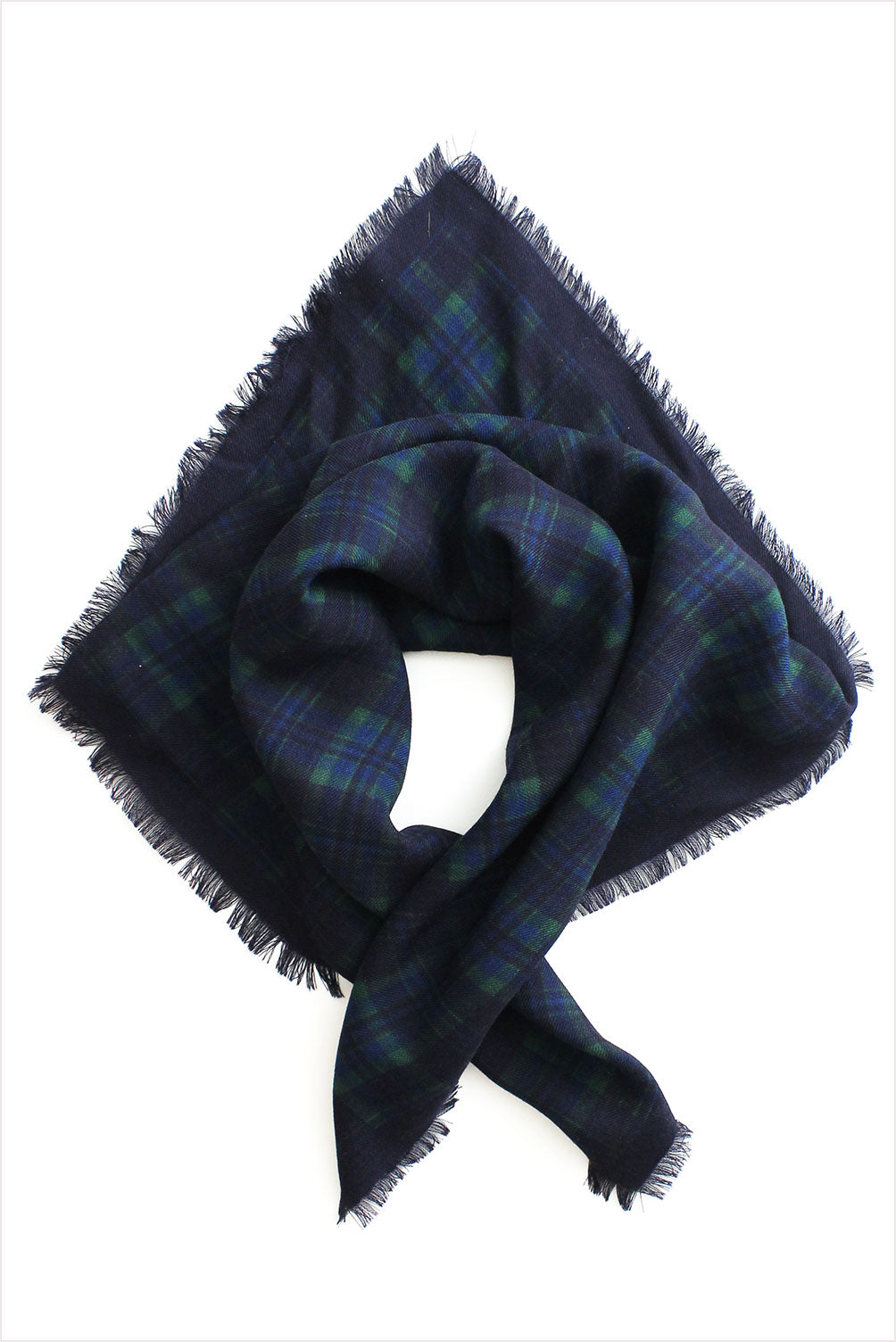 Wool Cashmere Headscarf Blue Green Plaid
