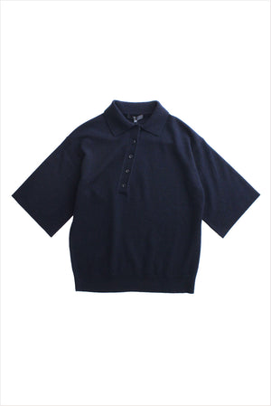 Tibi Washable Cashmere Oversized Easy T Polo Navy