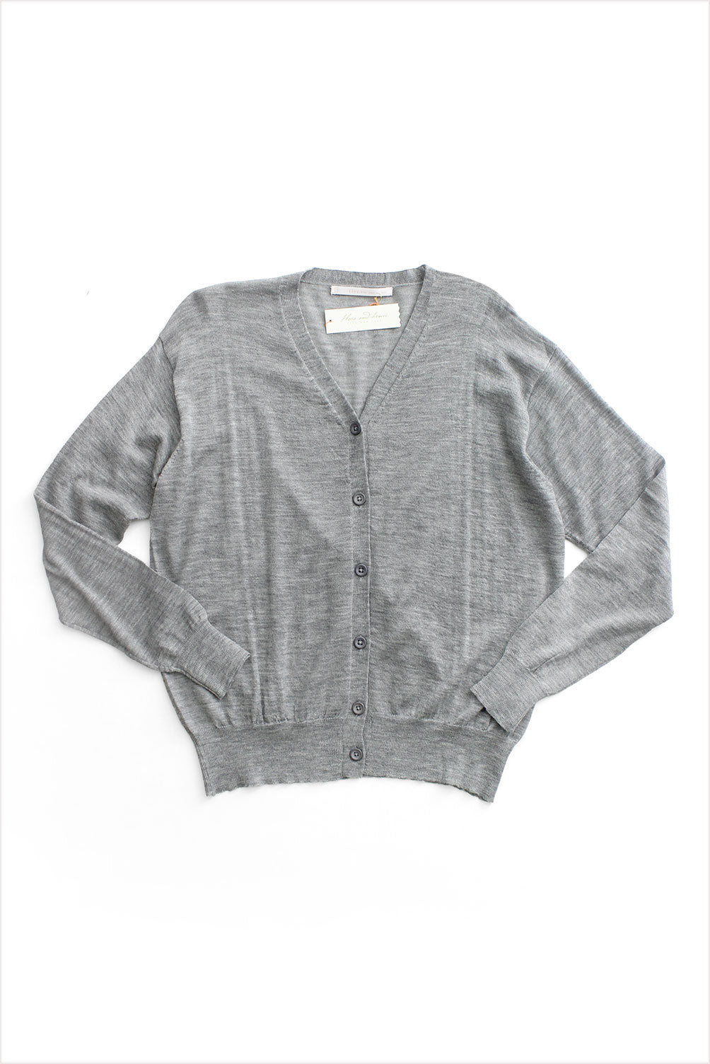 F&amp;H Women's Fine Cashmere V-Neck Cardigan Grey Melange