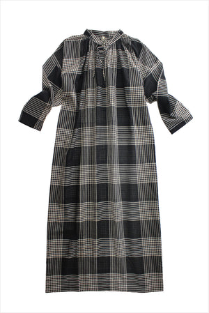Two New York Tie Collar Caftan Black Plaid