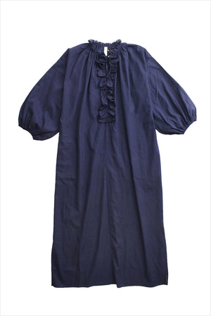 Two New York Ruffle Caftan Indigo Micro Stripe