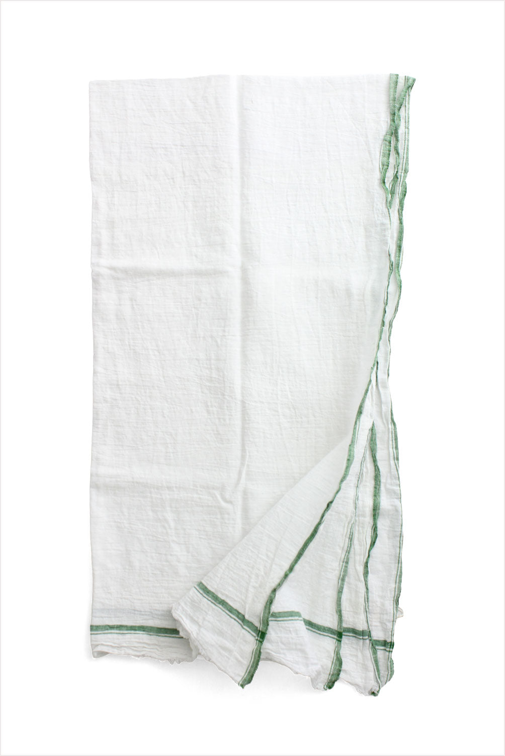 White Tea Towels Green Stripe
